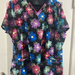 Colorful Floral Scrub Top